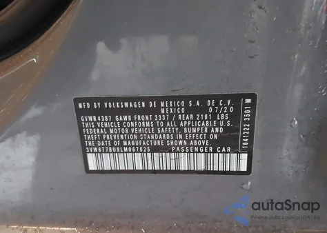 2020 Volkswagen Jetta Gli 2.0T Autobahn/2.0T S from USA, damaged, VIN 3VW6T7BU9LM067625